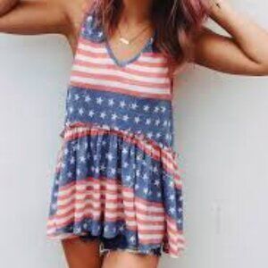 Red and White Smocked Sleeveless Tank Top